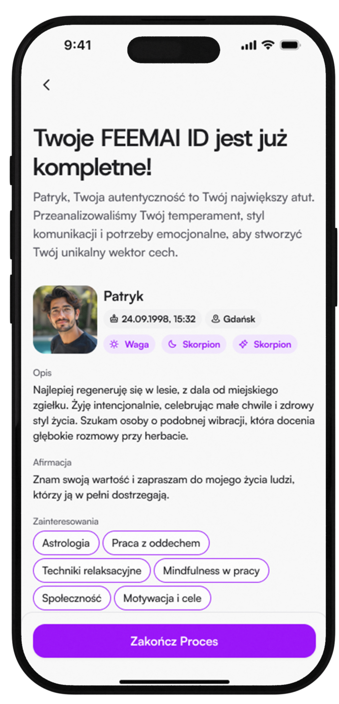 Ekran kompletnego FEEMAI ID